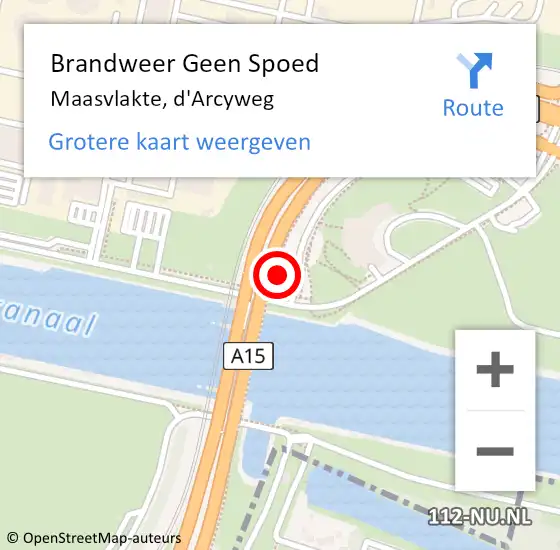 Locatie op kaart van de 112 melding: Brandweer Geen Spoed Naar Maasvlakte, d'Arcyweg op 30 oktober 2023 14:42