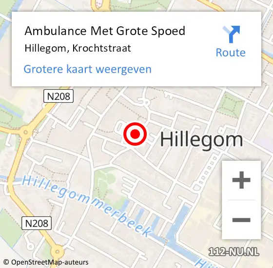 Locatie op kaart van de 112 melding: Ambulance Met Grote Spoed Naar Hillegom, Krochtstraat op 30 oktober 2023 14:51