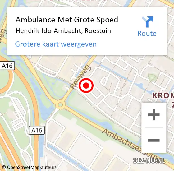 Locatie op kaart van de 112 melding: Ambulance Met Grote Spoed Naar Hendrik-Ido-Ambacht, Roestuin op 30 oktober 2023 14:54