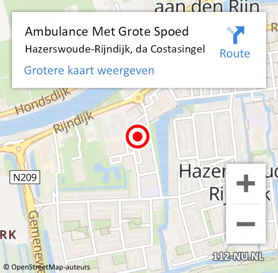 Locatie op kaart van de 112 melding: Ambulance Met Grote Spoed Naar Hazerswoude-Rijndijk, da Costasingel op 30 oktober 2023 14:57