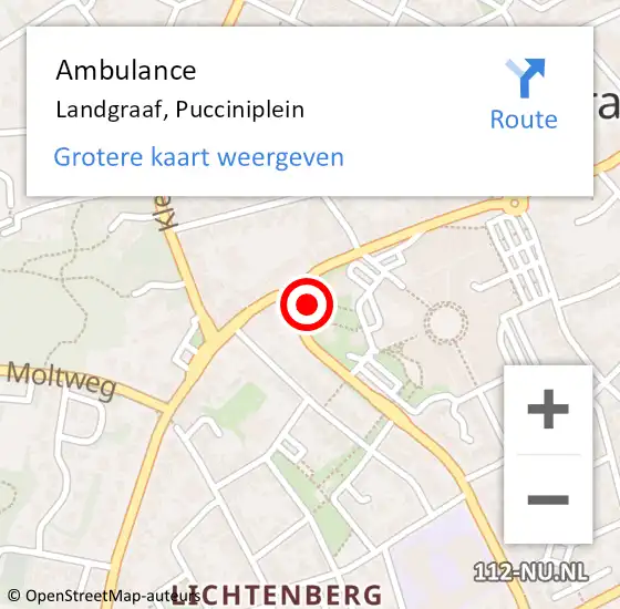 Locatie op kaart van de 112 melding: Ambulance Landgraaf, Pucciniplein op 13 september 2014 11:49