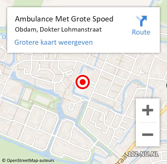 Locatie op kaart van de 112 melding: Ambulance Met Grote Spoed Naar Obdam, Dokter Lohmanstraat op 30 oktober 2023 15:13