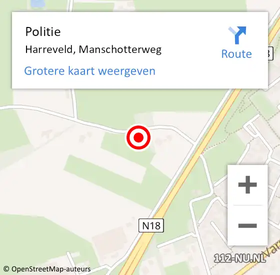 Locatie op kaart van de 112 melding: Politie Harreveld, Manschotterweg op 30 oktober 2023 15:21