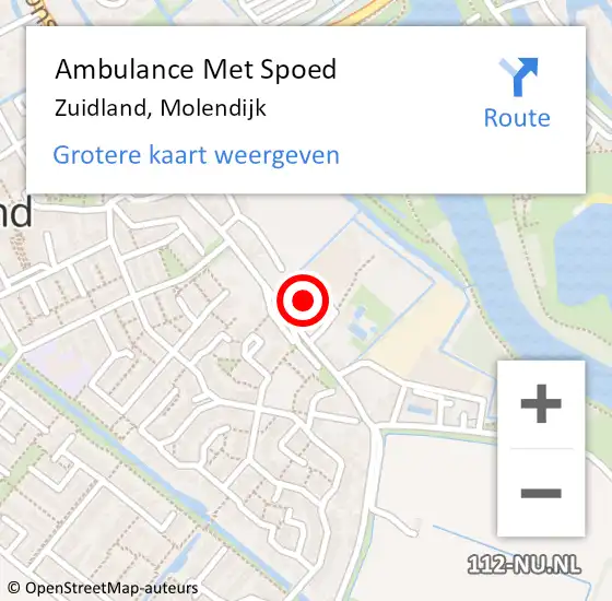 Locatie op kaart van de 112 melding: Ambulance Met Spoed Naar Zuidland, Molendijk op 30 oktober 2023 15:46