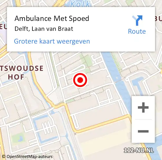 Locatie op kaart van de 112 melding: Ambulance Met Spoed Naar Delft, Laan van Braat op 30 oktober 2023 15:54