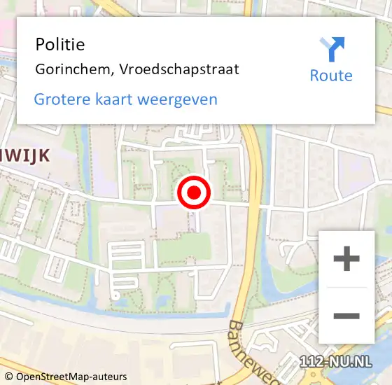 Locatie op kaart van de 112 melding: Politie Gorinchem, Vroedschapstraat op 30 oktober 2023 15:54