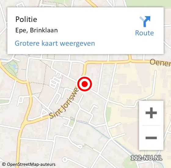 Locatie op kaart van de 112 melding: Politie Epe, Brinklaan op 30 oktober 2023 15:55
