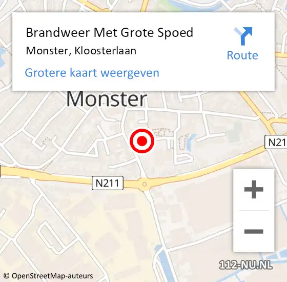 Locatie op kaart van de 112 melding: Brandweer Met Grote Spoed Naar Monster, Kloosterlaan op 30 oktober 2023 15:57