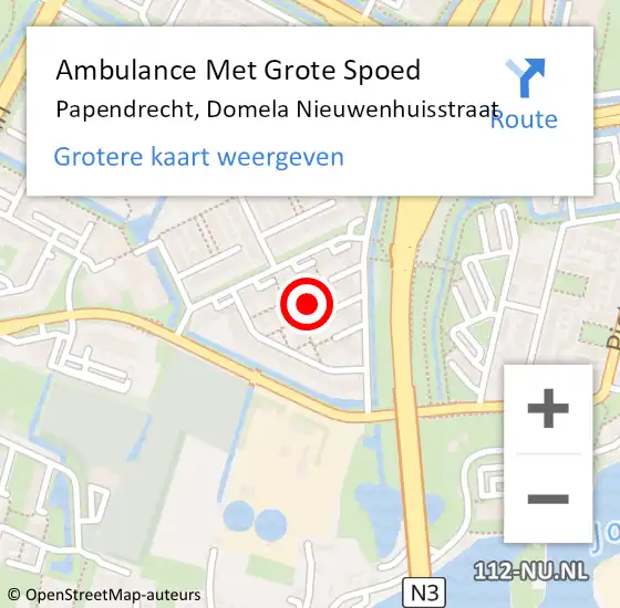 Locatie op kaart van de 112 melding: Ambulance Met Grote Spoed Naar Papendrecht, Domela Nieuwenhuisstraat op 30 oktober 2023 15:58