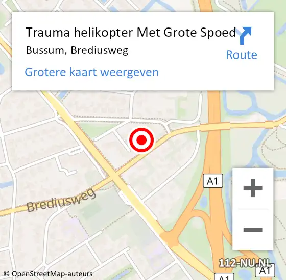 Locatie op kaart van de 112 melding: Trauma helikopter Met Grote Spoed Naar Bussum, Brediusweg op 30 oktober 2023 16:06
