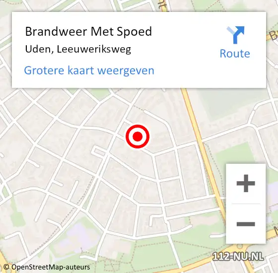 Locatie op kaart van de 112 melding: Brandweer Met Spoed Naar Uden, Leeuweriksweg op 30 oktober 2023 16:19