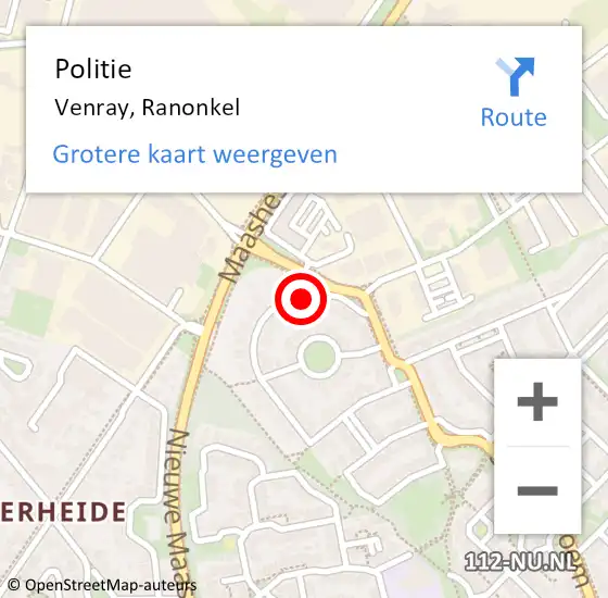 Locatie op kaart van de 112 melding: Politie Venray, Ranonkel op 30 oktober 2023 16:33