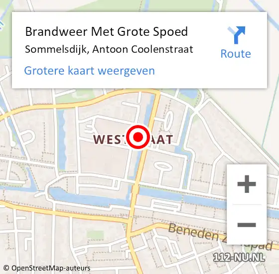 Locatie op kaart van de 112 melding: Brandweer Met Grote Spoed Naar Sommelsdijk, Antoon Coolenstraat op 30 oktober 2023 16:36