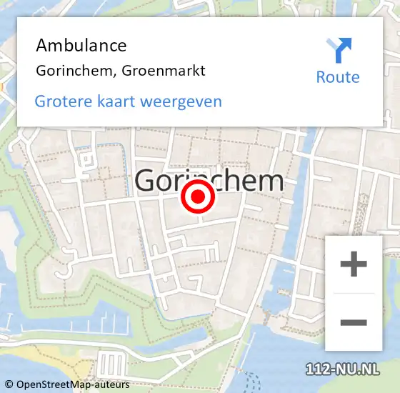 Locatie op kaart van de 112 melding: Ambulance Gorinchem, Groenmarkt op 30 oktober 2023 16:59