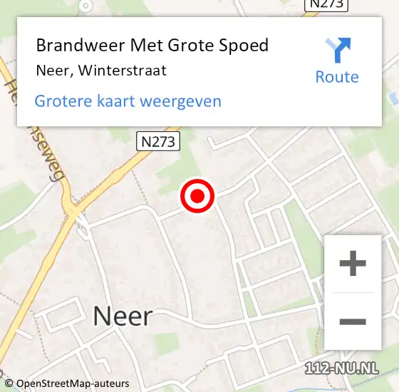 Locatie op kaart van de 112 melding: Brandweer Met Grote Spoed Naar Neer, Winterstraat op 30 oktober 2023 17:06