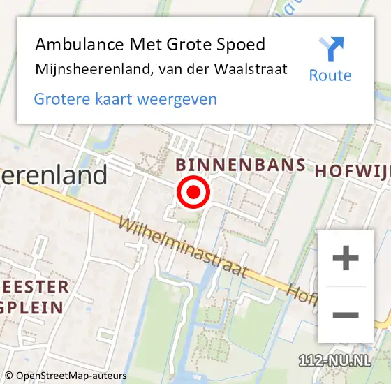 Locatie op kaart van de 112 melding: Ambulance Met Grote Spoed Naar Mijnsheerenland, van der Waalstraat op 30 oktober 2023 17:09