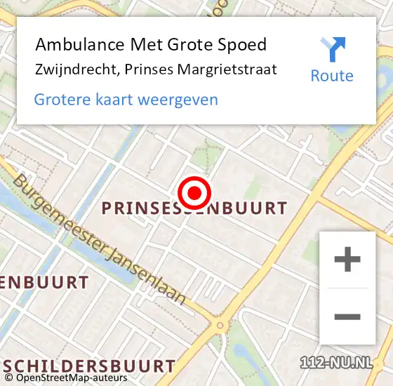 Locatie op kaart van de 112 melding: Ambulance Met Grote Spoed Naar Zwijndrecht, Prinses Margrietstraat op 30 oktober 2023 17:18