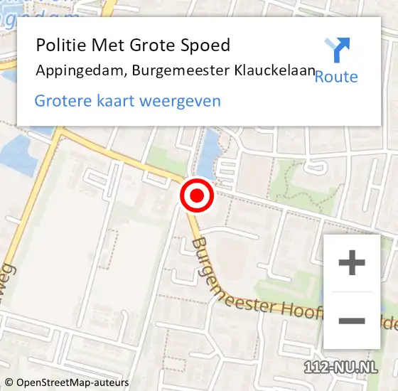 Locatie op kaart van de 112 melding: Politie Met Grote Spoed Naar Appingedam, Burgemeester Klauckelaan op 30 oktober 2023 17:31