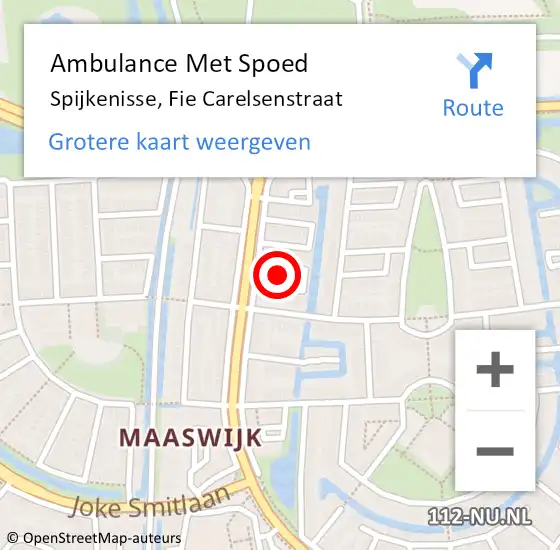 Locatie op kaart van de 112 melding: Ambulance Met Spoed Naar Spijkenisse, Fie Carelsenstraat op 30 oktober 2023 17:37