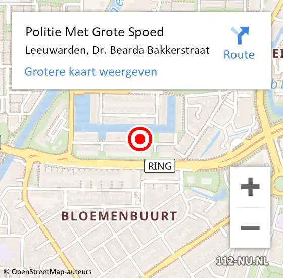 Locatie op kaart van de 112 melding: Politie Met Grote Spoed Naar Leeuwarden, Dr. Bearda Bakkerstraat op 30 oktober 2023 17:55