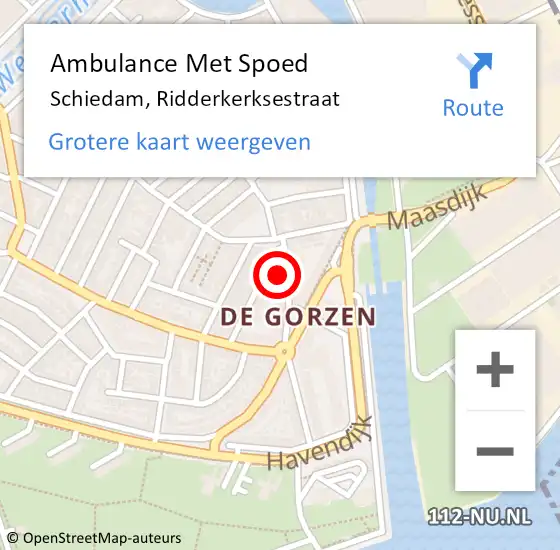 Locatie op kaart van de 112 melding: Ambulance Met Spoed Naar Schiedam, Ridderkerksestraat op 30 oktober 2023 17:56