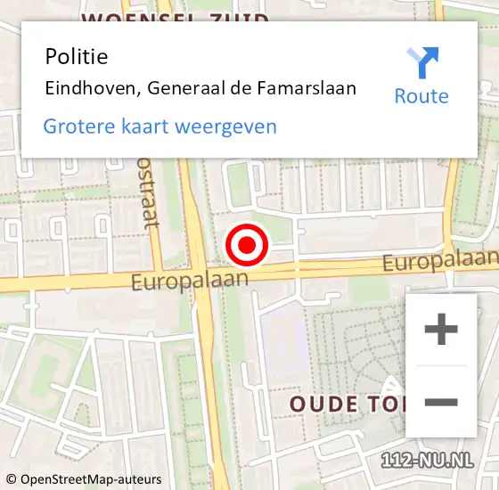 Locatie op kaart van de 112 melding: Politie Eindhoven, Generaal de Famarslaan op 30 oktober 2023 18:16