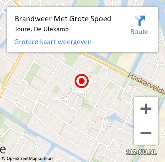 Locatie op kaart van de 112 melding: Brandweer Met Grote Spoed Naar Joure, De Ulekamp op 30 oktober 2023 18:19