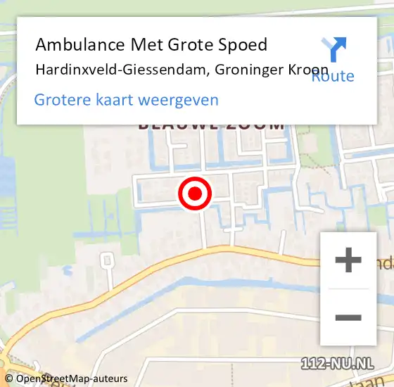 Locatie op kaart van de 112 melding: Ambulance Met Grote Spoed Naar Hardinxveld-Giessendam, Groninger Kroon op 30 oktober 2023 18:34