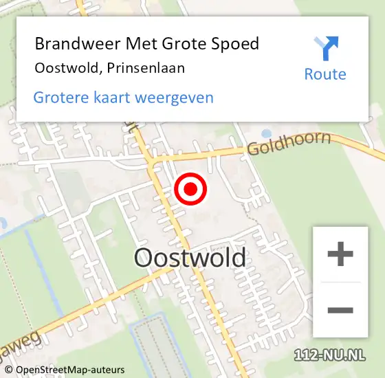 Locatie op kaart van de 112 melding: Brandweer Met Grote Spoed Naar Oostwold, Prinsenlaan op 30 oktober 2023 18:51