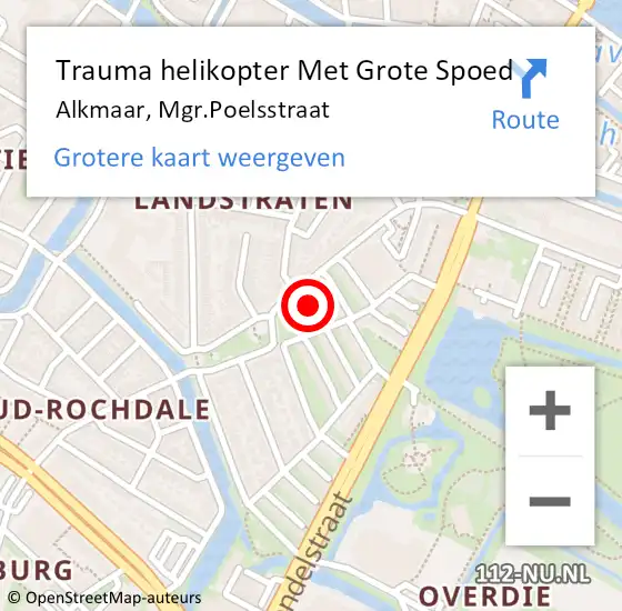 Locatie op kaart van de 112 melding: Trauma helikopter Met Grote Spoed Naar Alkmaar, Mgr.Poelsstraat op 30 oktober 2023 19:00