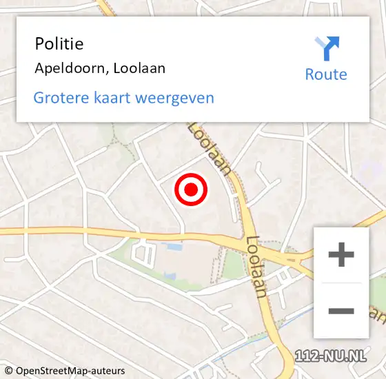 Locatie op kaart van de 112 melding: Politie Apeldoorn, Loolaan op 30 oktober 2023 19:04