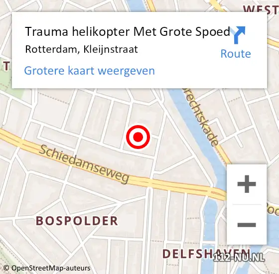 Locatie op kaart van de 112 melding: Trauma helikopter Met Grote Spoed Naar Rotterdam, Kleijnstraat op 30 oktober 2023 19:05