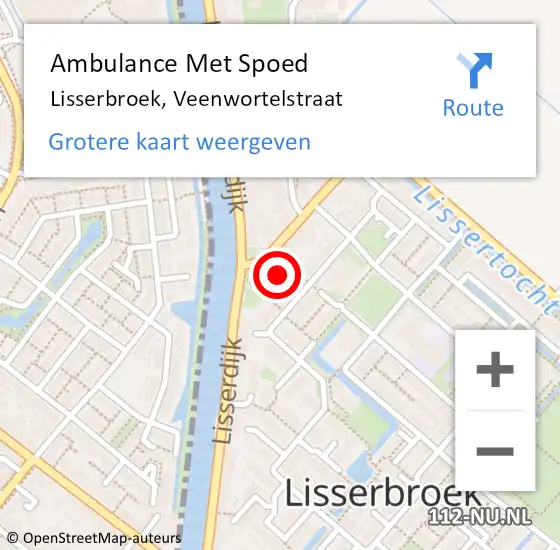Locatie op kaart van de 112 melding: Ambulance Met Spoed Naar Lisserbroek, Veenwortelstraat op 30 oktober 2023 19:10