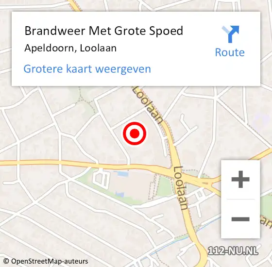 Locatie op kaart van de 112 melding: Brandweer Met Grote Spoed Naar Apeldoorn, Loolaan op 30 oktober 2023 19:17
