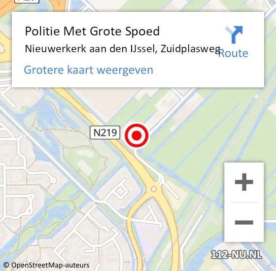 Locatie op kaart van de 112 melding: Politie Met Grote Spoed Naar Nieuwerkerk aan den IJssel, Zuidplasweg op 30 oktober 2023 19:25