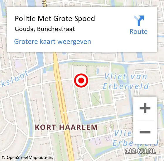 Locatie op kaart van de 112 melding: Politie Met Grote Spoed Naar Gouda, Bunchestraat op 30 oktober 2023 19:28