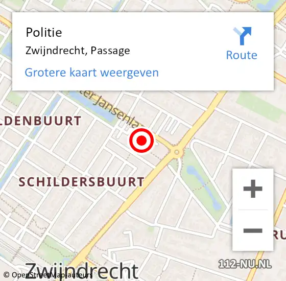 Locatie op kaart van de 112 melding: Politie Zwijndrecht, Passage op 30 oktober 2023 19:39