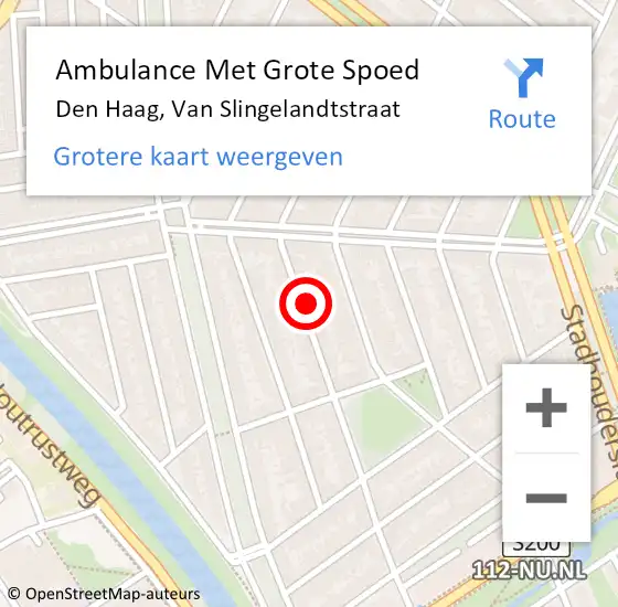 Locatie op kaart van de 112 melding: Ambulance Met Grote Spoed Naar Den Haag, Van Slingelandtstraat op 30 oktober 2023 20:09