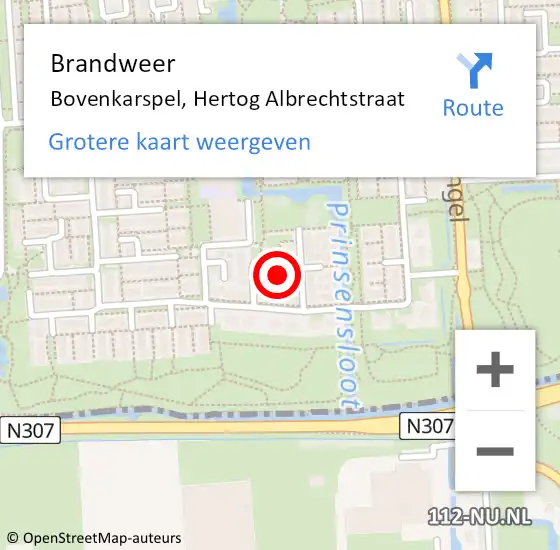 Locatie op kaart van de 112 melding: Brandweer Bovenkarspel, Hertog Albrechtstraat op 30 oktober 2023 20:35