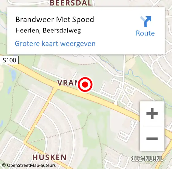 Locatie op kaart van de 112 melding: Brandweer Met Spoed Naar Heerlen, Beersdalweg op 30 oktober 2023 20:38