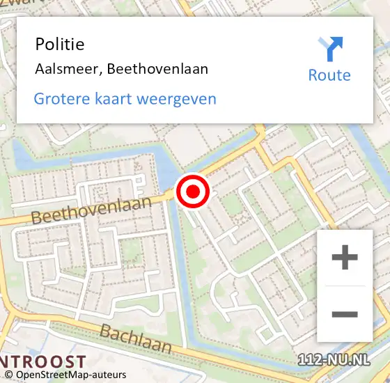 Locatie op kaart van de 112 melding: Politie Aalsmeer, Beethovenlaan op 30 oktober 2023 20:52