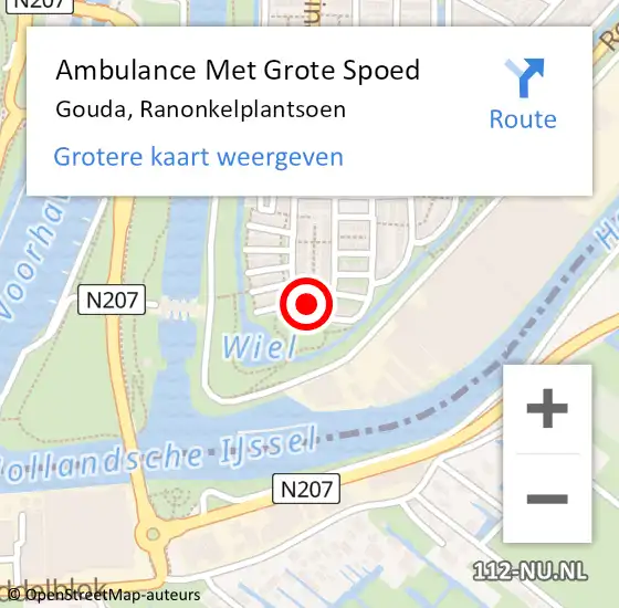 Locatie op kaart van de 112 melding: Ambulance Met Grote Spoed Naar Gouda, Ranonkelplantsoen op 30 oktober 2023 20:53