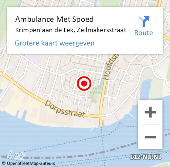 Locatie op kaart van de 112 melding: Ambulance Met Spoed Naar Krimpen aan de Lek, Zeilmakersstraat op 30 oktober 2023 20:55