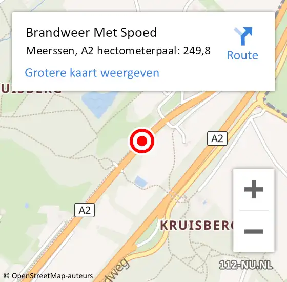 Locatie op kaart van de 112 melding: Brandweer Met Spoed Naar Meerssen, A2 hectometerpaal: 249,8 op 30 oktober 2023 21:28