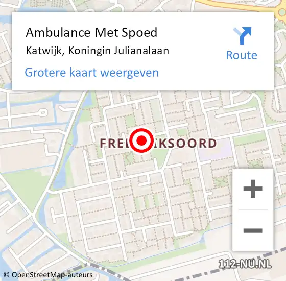 Locatie op kaart van de 112 melding: Ambulance Met Spoed Naar Rijnsburg, Koningin Julianalaan op 30 oktober 2023 21:55