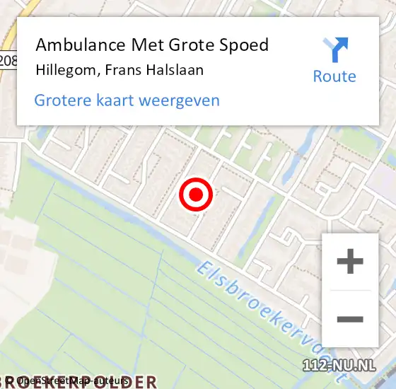 Locatie op kaart van de 112 melding: Ambulance Met Grote Spoed Naar Hillegom, Frans Halslaan op 30 oktober 2023 21:57