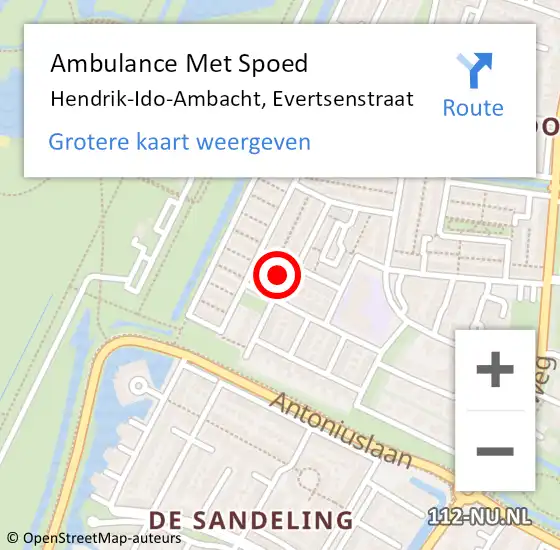 Locatie op kaart van de 112 melding: Ambulance Met Spoed Naar Hendrik-Ido-Ambacht, Evertsenstraat op 30 oktober 2023 22:02