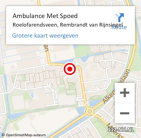 Locatie op kaart van de 112 melding: Ambulance Met Spoed Naar Roelofarendsveen, Rembrandt van Rijnsingel op 30 oktober 2023 22:54