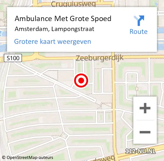 Locatie op kaart van de 112 melding: Ambulance Met Grote Spoed Naar Amsterdam, Lampongstraat op 30 oktober 2023 23:33