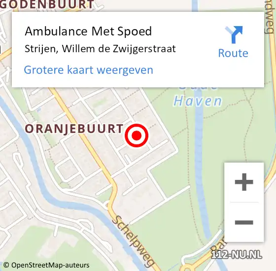 Locatie op kaart van de 112 melding: Ambulance Met Spoed Naar Strijen, Willem de Zwijgerstraat op 31 oktober 2023 01:54